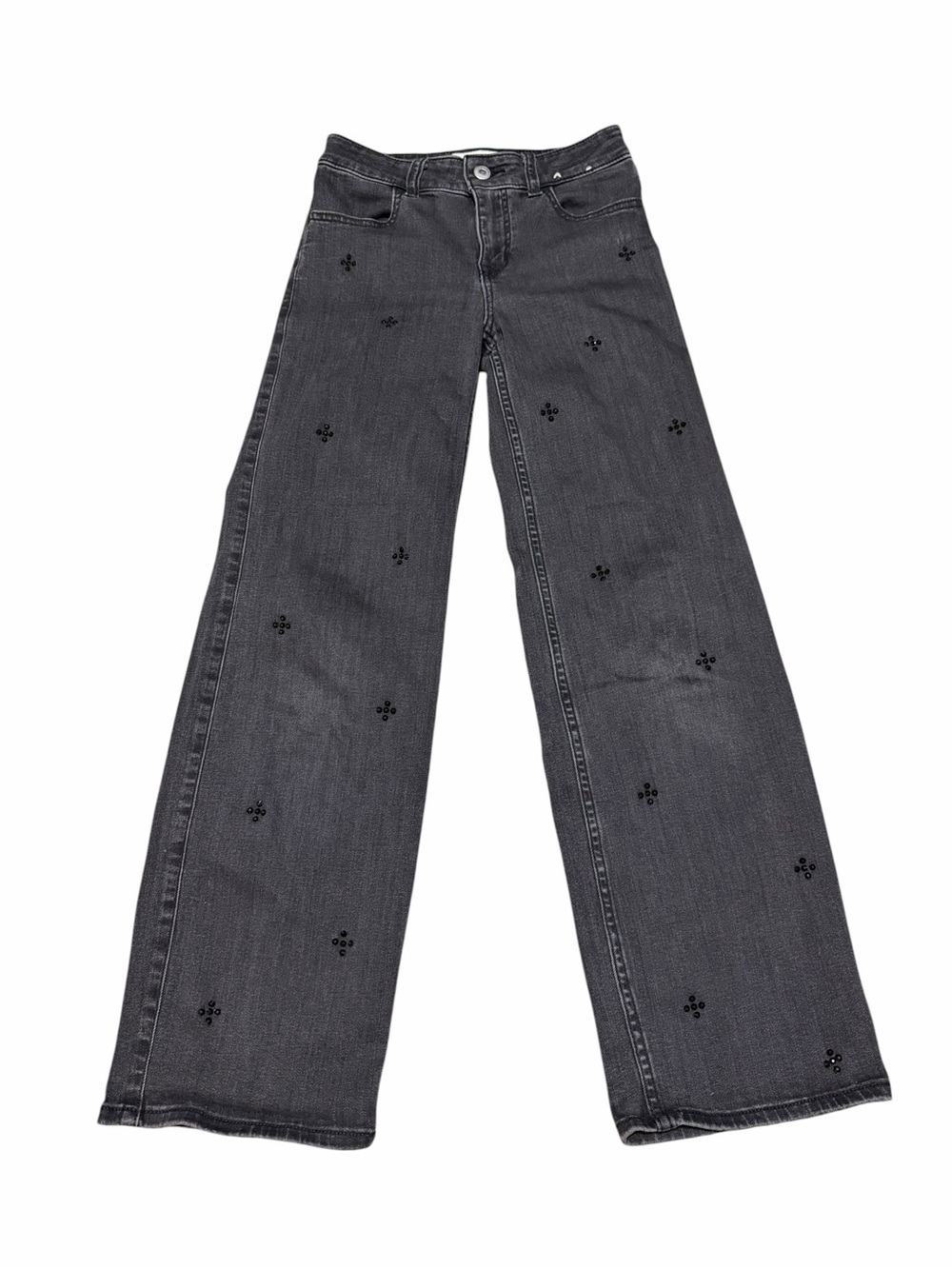 Abercrombie Kids Girls High Rise Wide Leg Black Embellished Jeans | 9/10 Long